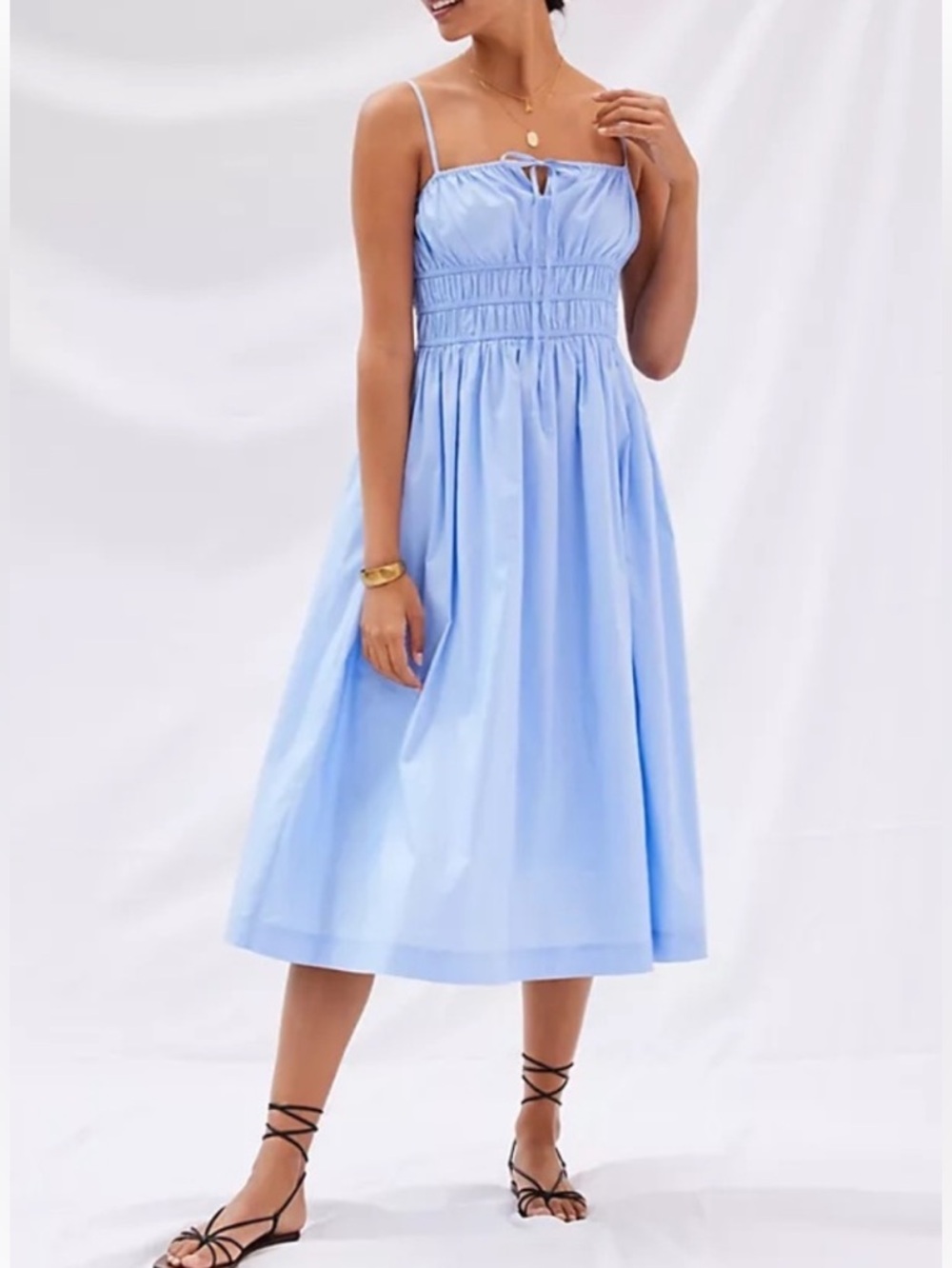 Anthropologie x Sunday in Brooklyn Sky-Blue Smocked Midi Dress